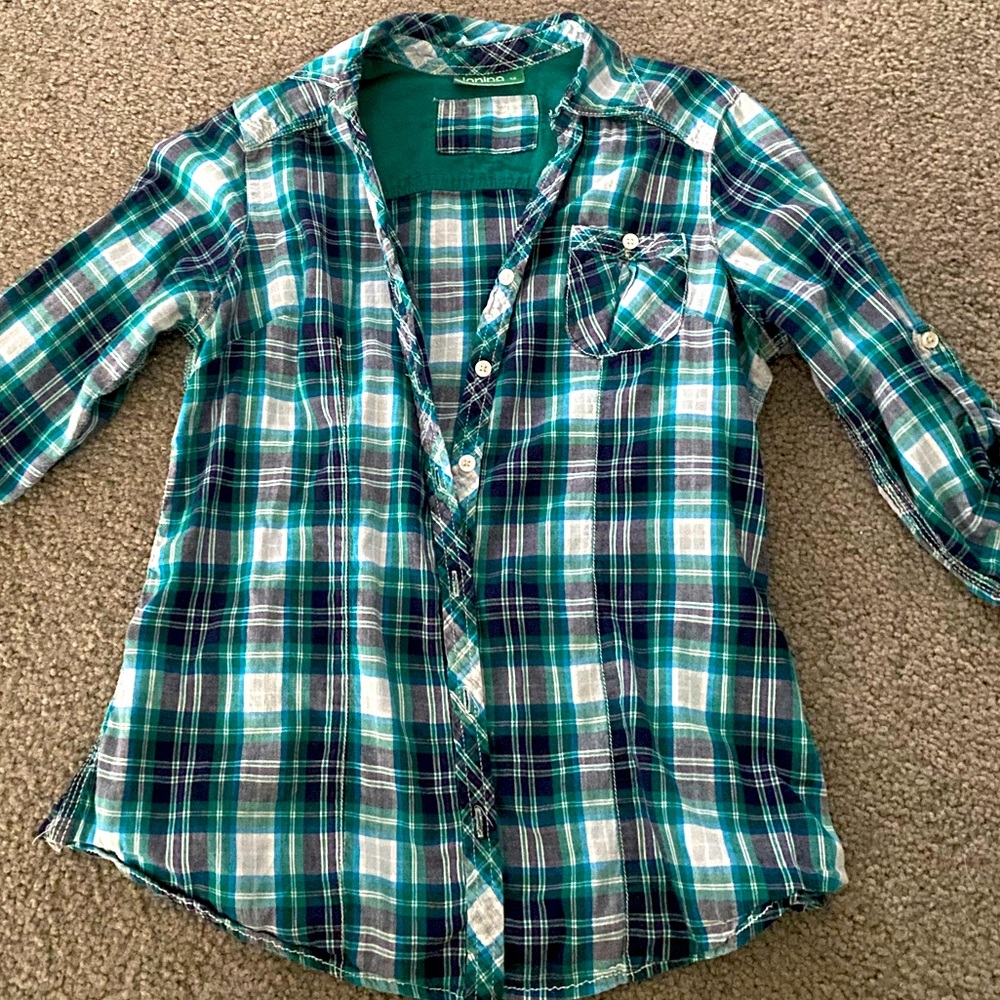 Blue/Green Flannel Print Button-Up
